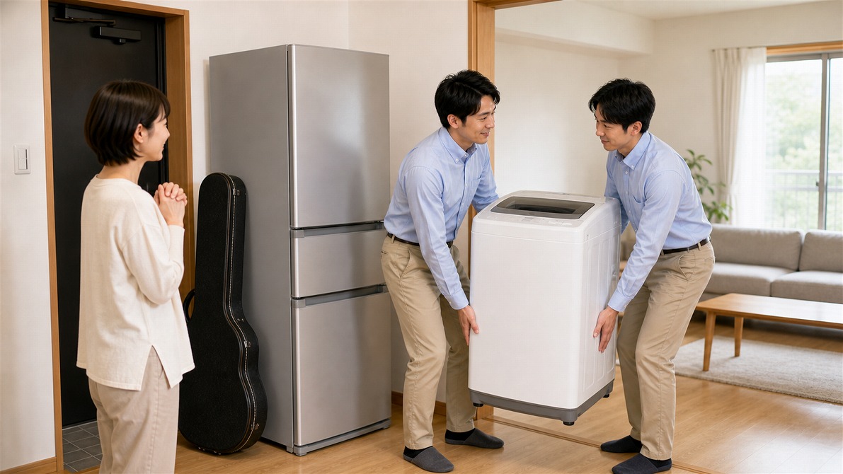 小平市の出張買取で洗濯機を安全に搬出する買取名人スタッフ